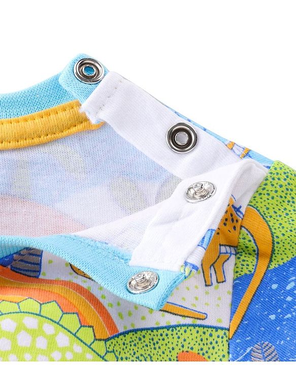Babyhug Cotton Knit Half Sleeves T-Shirt with Dino World Graphics - Multicolour