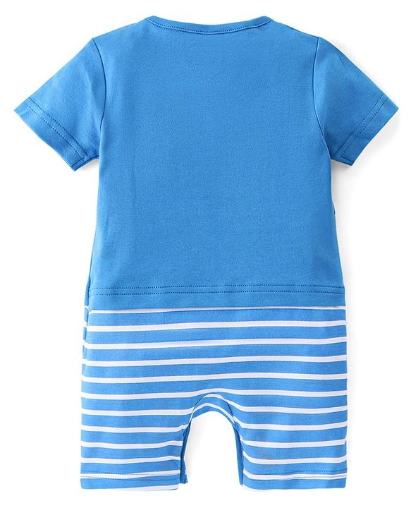 Babyhug 100% Cotton Knit Half Sleeves Romper Lion Print - Blue