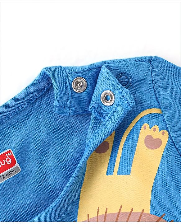 Babyhug 100% Cotton Knit Half Sleeves Romper Lion Print - Blue
