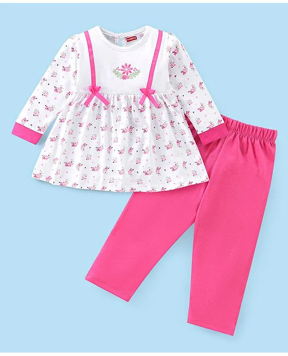 Buy Babyhug Cotton Knit Full Sleeves Frock with Leggings Floral