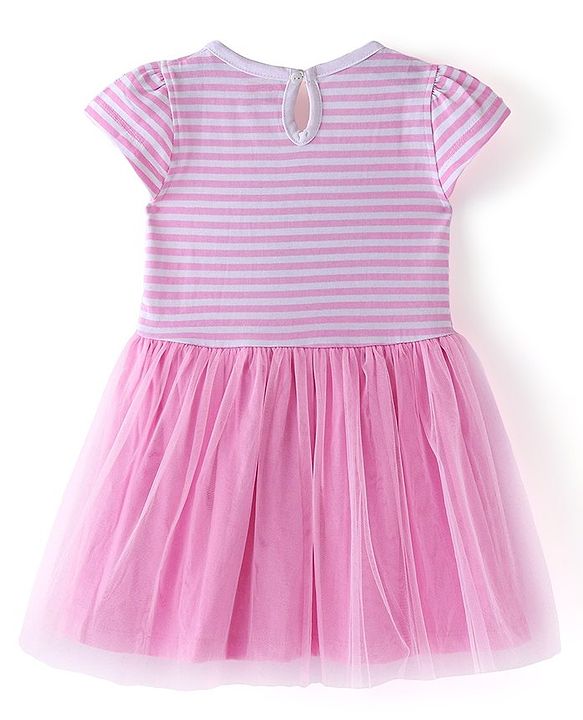 Babyhug 100% Cotton Knit Half Sleeves Frock Rabbit Embroidery - Pink