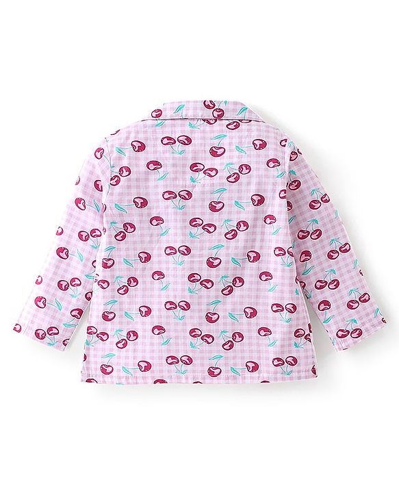 Babyhug Cotton Woven Full Sleeves Night Suit Berry Print - White