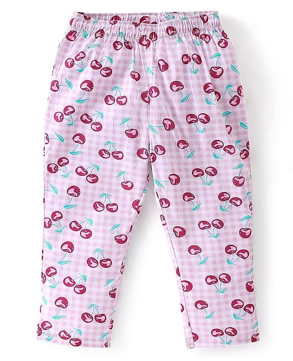Babyhug Cotton Woven Full Sleeves Night Suit Berry Print - White