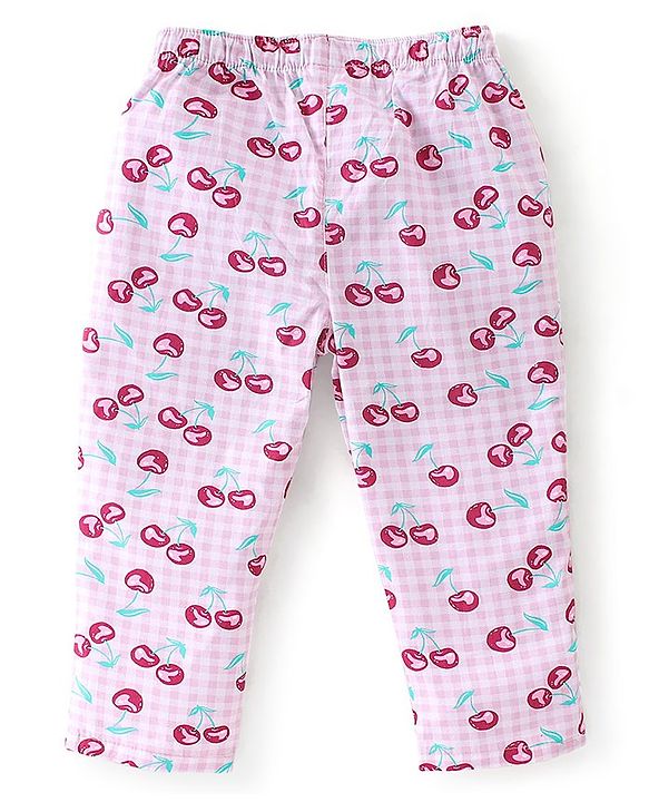 Babyhug Cotton Woven Full Sleeves Night Suit Berry Print - White