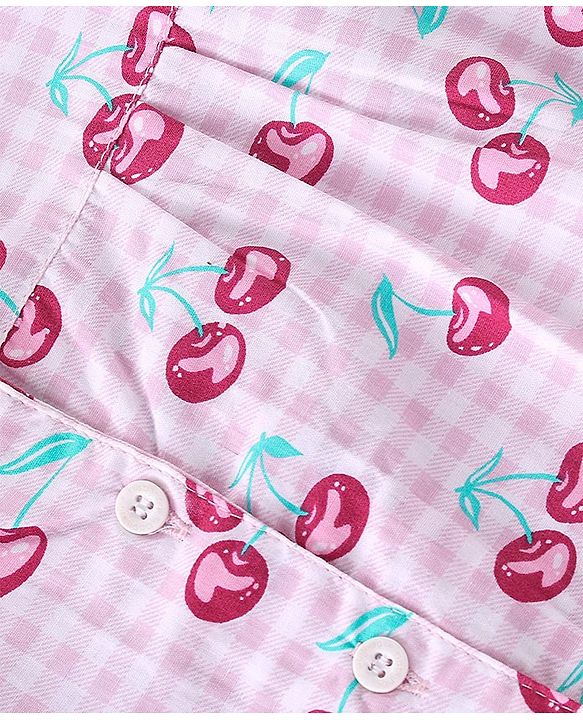 Babyhug Cotton Woven Full Sleeves Night Suit Berry Print - White