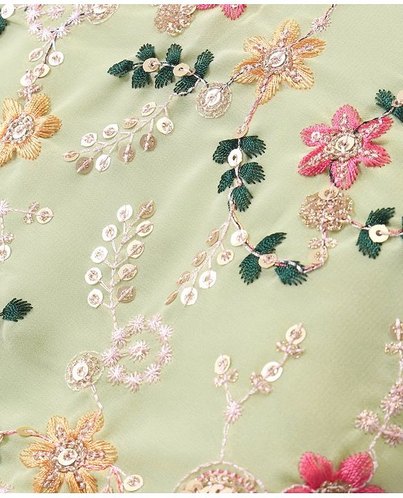Babyhug Woven Sleeveless Choli With Lehenga & Dupatta Embroidery & Sequine Detailing - Green