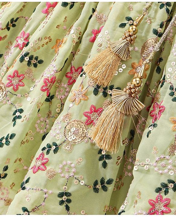 Babyhug Woven Sleeveless Choli With Lehenga & Dupatta Embroidery & Sequine Detailing - Green
