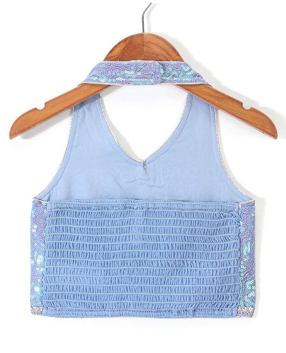 Babyhug Woven Sleeveless Embroidered Choli with Lehenga & Dupatta Sequince Detailing - Aqua Green