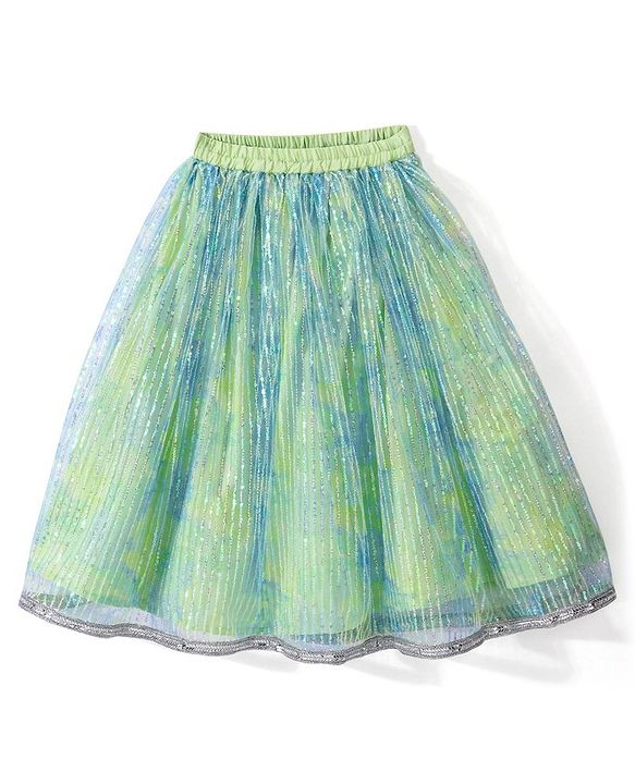 Babyhug Woven Sleeveless Embroidered Choli with Lehenga & Dupatta Sequince Detailing - Aqua Green