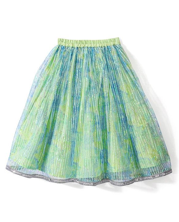 Babyhug Woven Sleeveless Embroidered Choli with Lehenga & Dupatta Sequince Detailing - Aqua Green