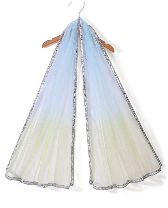 Babyhug Woven Sleeveless Embroidered Choli with Lehenga & Dupatta Sequince Detailing - Aqua Green