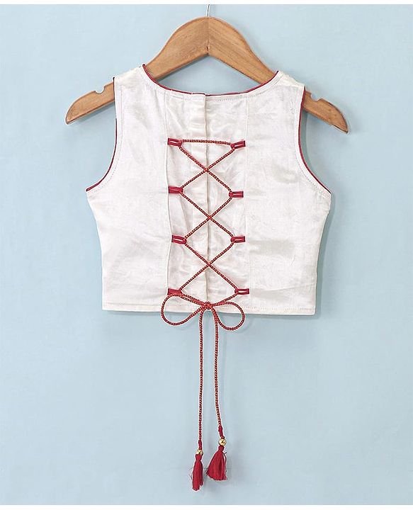 Babyhug Sleeveless Embrodered Choli with Brocade Lehenga and Dupatta - Off White & Red