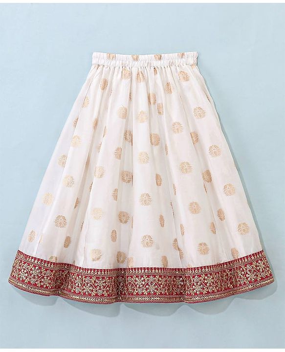 Babyhug Sleeveless Embrodered Choli with Brocade Lehenga and Dupatta - Off White & Red