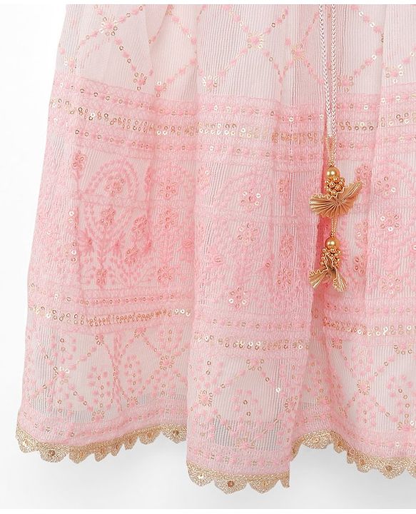Babyhug Sleeveless Embroidered Choli with Embroidered Lehenga and Dupatta - Pink