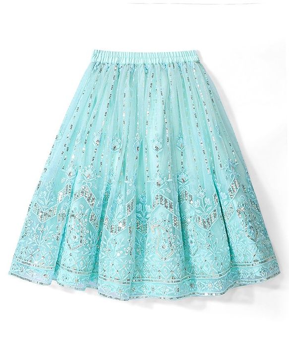 Babyhug Woven  Sleeveless Sequince Embroidered Choli with Lehenga and Dupatta - Aqua