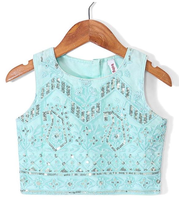 Babyhug Woven  Sleeveless Sequince Embroidered Choli with Lehenga and Dupatta - Aqua