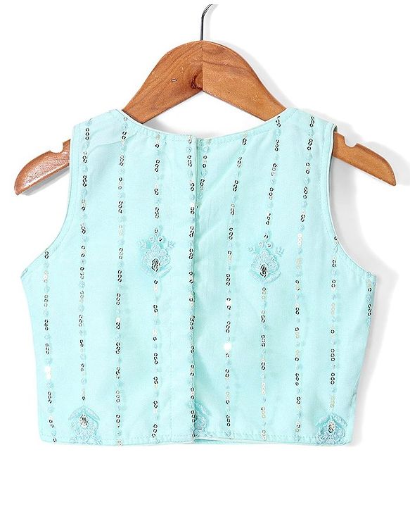 Babyhug Woven  Sleeveless Sequince Embroidered Choli with Lehenga and Dupatta - Aqua
