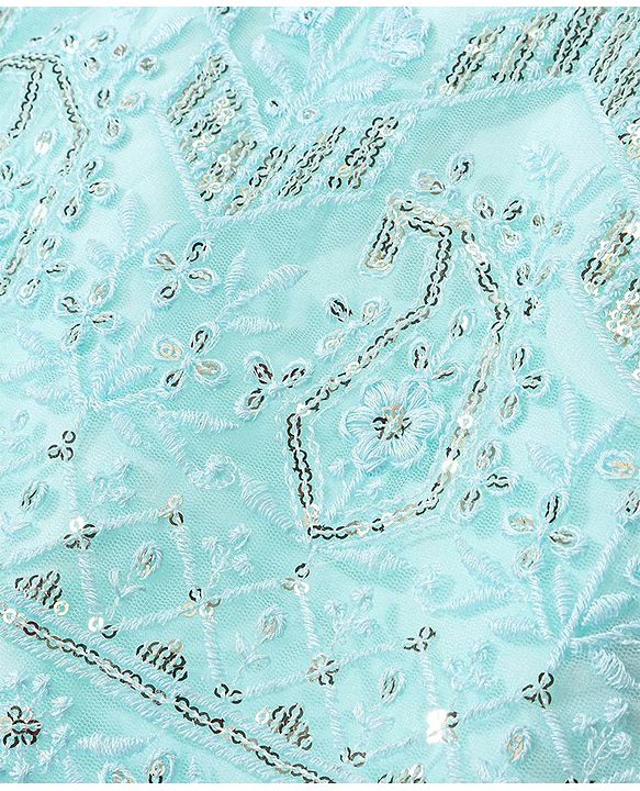 Babyhug Woven  Sleeveless Sequince Embroidered Choli with Lehenga and Dupatta - Aqua