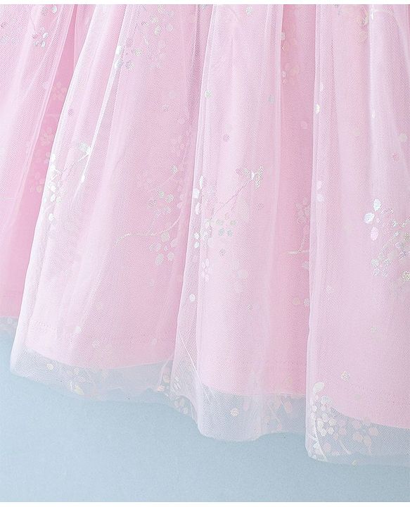 Babyhug Cotton Knit Half Sleeves Frock With Floral Applique Print - Pink