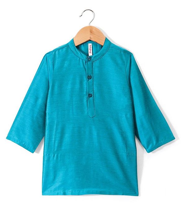 Babyhug 100% Cotton Full Sleeves Kurta & Pyjama Set With Jacket Pyramid Print - Blue