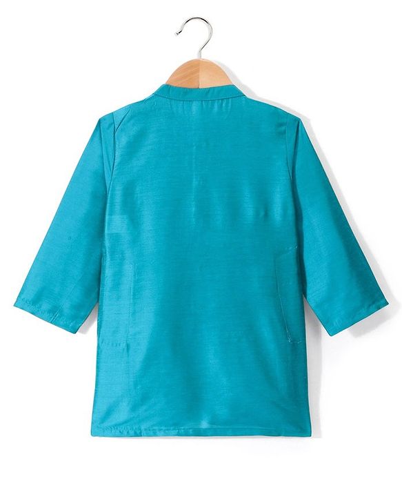 Babyhug 100% Cotton Full Sleeves Kurta & Pyjama Set With Jacket Pyramid Print - Blue