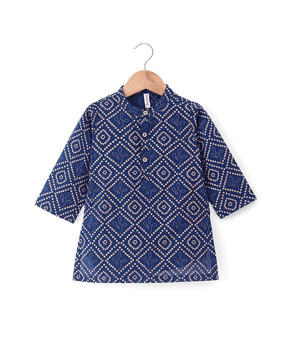 Babyhug Cotton Woven Full Sleeves Banadhani Printed Kurta & Dhoti Set - Blue