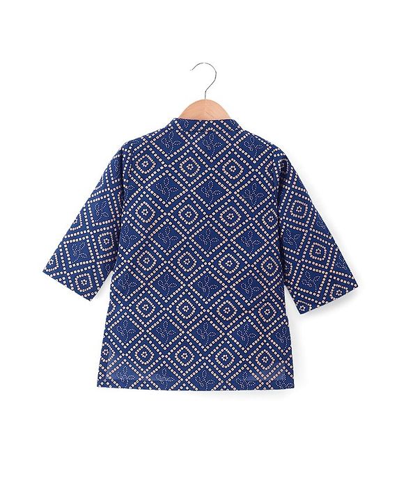 Babyhug Cotton Woven Full Sleeves Banadhani Printed Kurta & Dhoti Set - Blue