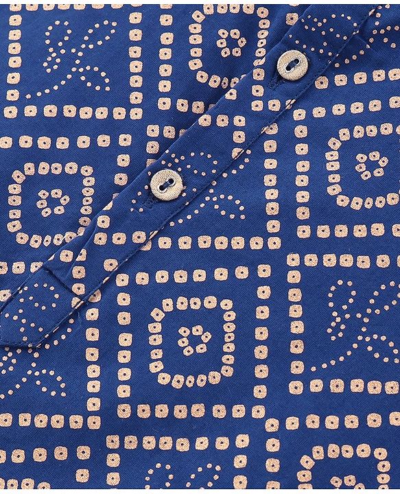Babyhug Cotton Woven Full Sleeves Banadhani Printed Kurta & Dhoti Set - Blue