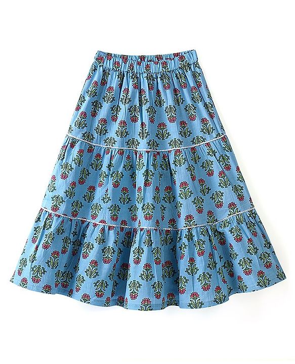 Babyhug  100% Cotton Woven Half Sleeves Floral Printed Choli Lahenga Set with Dupatta - Blue