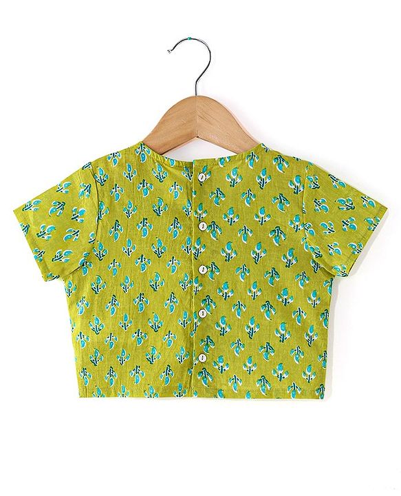 Babyhug Cotton Woven Half Sleeves Choli & Lehenga Set with Dupatta Floral Printed - Green