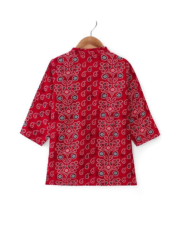Babyhug 100% Cotton Woven Full Sleeves Bandhani Printed Kurta Dhoti Set -Red
