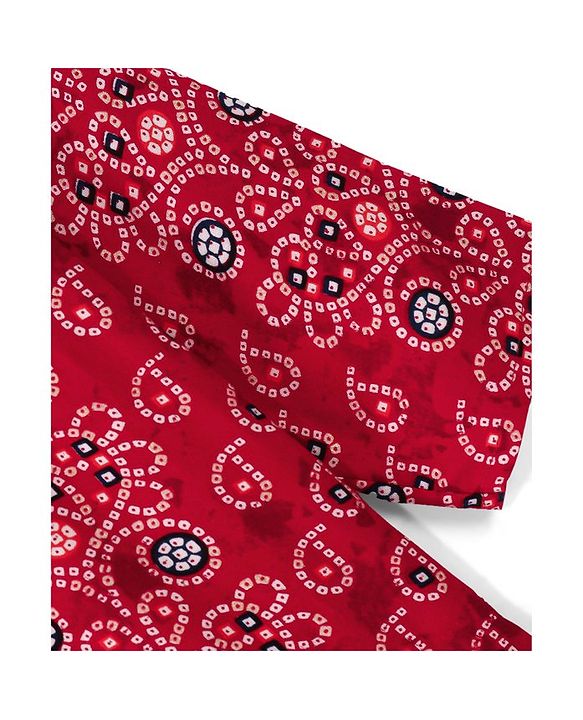Babyhug 100% Cotton Woven Full Sleeves Bandhani Printed Kurta Dhoti Set -Red