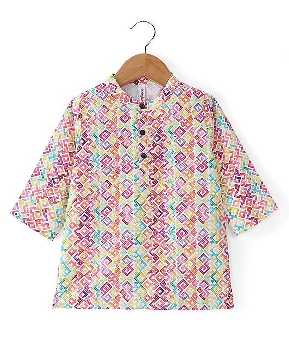 Babyhug 100% Cotton Woven Full Sleeve Printed Kurta & Dhoti Set - Multicolour