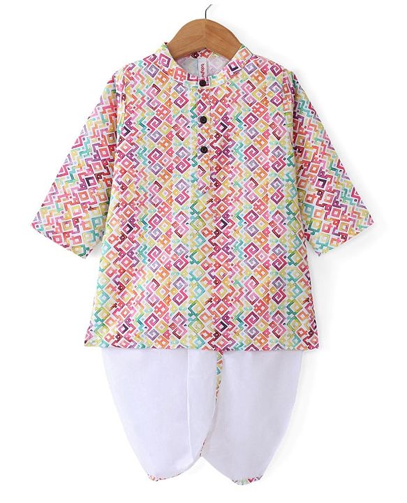 Babyhug 100% Cotton Woven Full Sleeve Printed Kurta & Dhoti Set - Multicolour