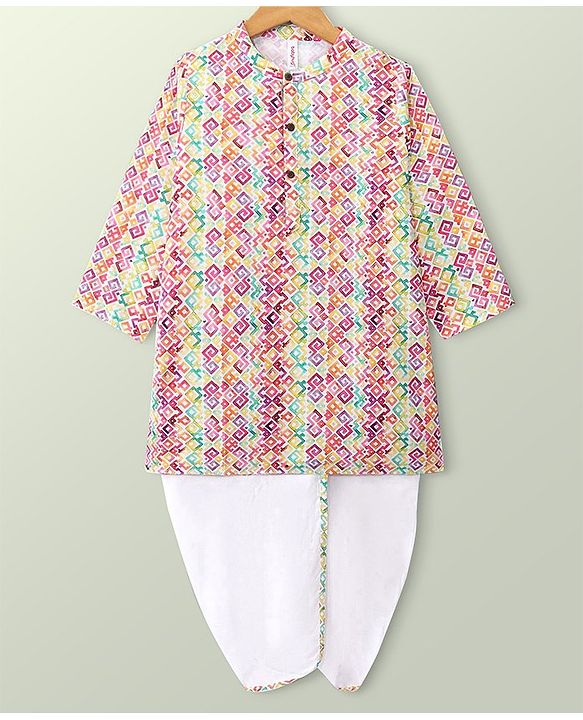 Babyhug 100% Cotton Woven Full Sleeve Abstract Print Kurta & Dhoti Set - Multicolour