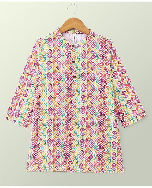 Babyhug 100% Cotton Woven Full Sleeve Abstract Print Kurta & Dhoti Set - Multicolour