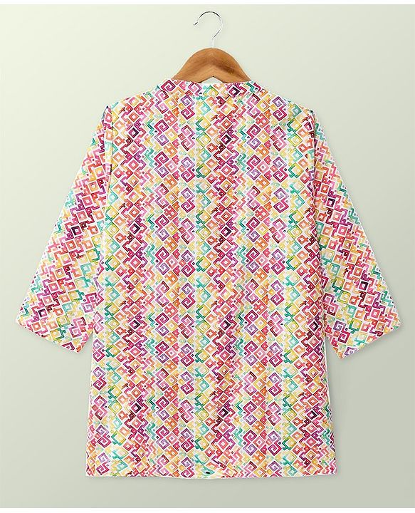 Babyhug 100% Cotton Woven Full Sleeve Abstract Print Kurta & Dhoti Set - Multicolour