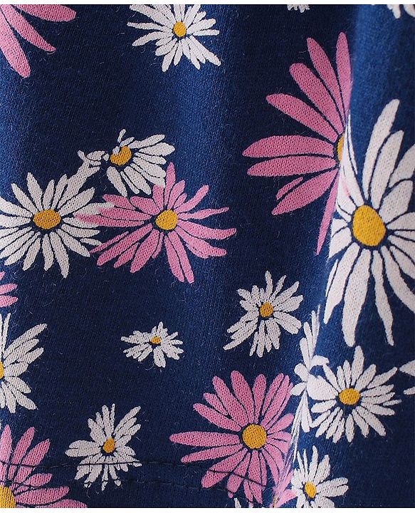 Babyhug 100% Cotton Single Jersey Knit Half Sleeves Frock Floral Print - Navy Blue