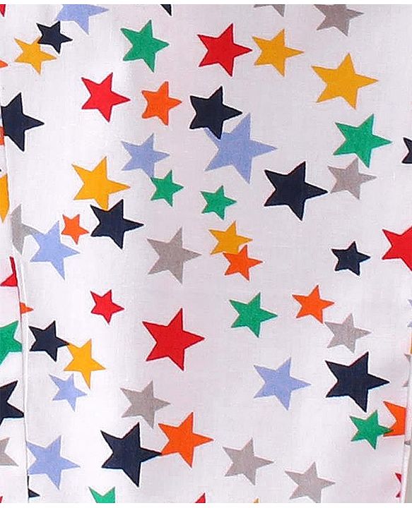 Babyhug Poplin Cotton Woven  Half Sleeves Night Suit Star Print - White
