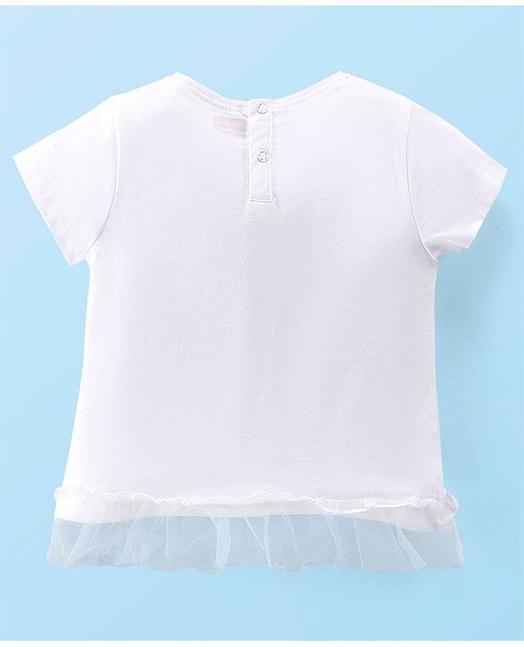 Babyhug 100% Cotton Knit Half Sleeves T-Shirt with Mesh & Rainbow Embroidery - White