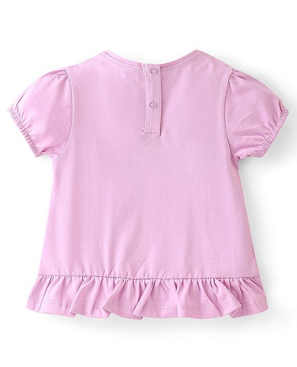 Babyhug 100% Cotton Knit Half Sleeves Top With Frill & Rainbow Sequins Detailing - Purple