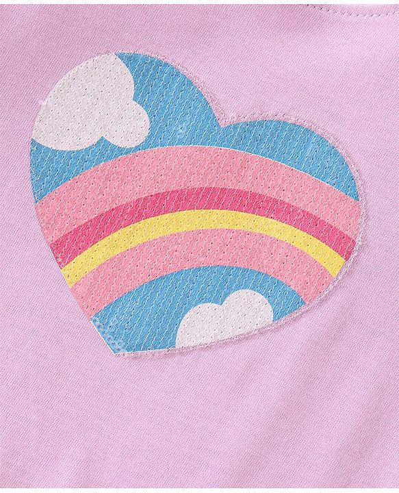Babyhug 100% Cotton Knit Half Sleeves Top With Frill & Rainbow Sequins Detailing - Purple