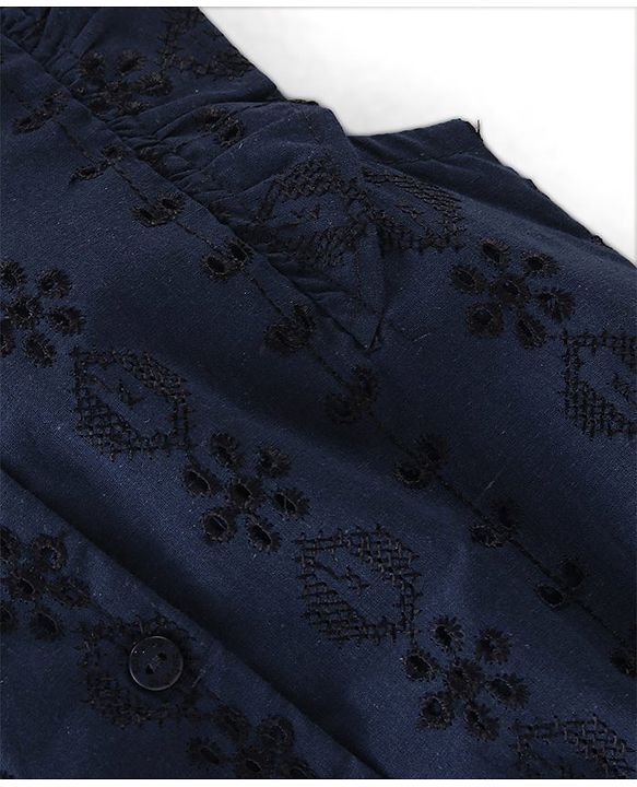Babyhug Sleeveless Woven Top with Embroidery Detailing - Navy Blue