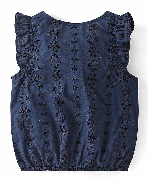 Babyhug Sleeveless Woven Top with Embroidery Detailing - Navy Blue