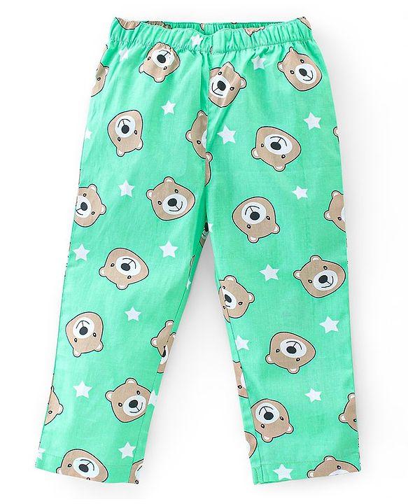 Babyhug Cotton Poplin Woven Full Sleeves Night Suit Bear Print - Green