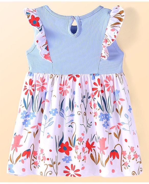 Babyhug Single Jersey Knit Half Sleeves Frill Detailing Floral Printed  Frock with Bloomer - Light Blue