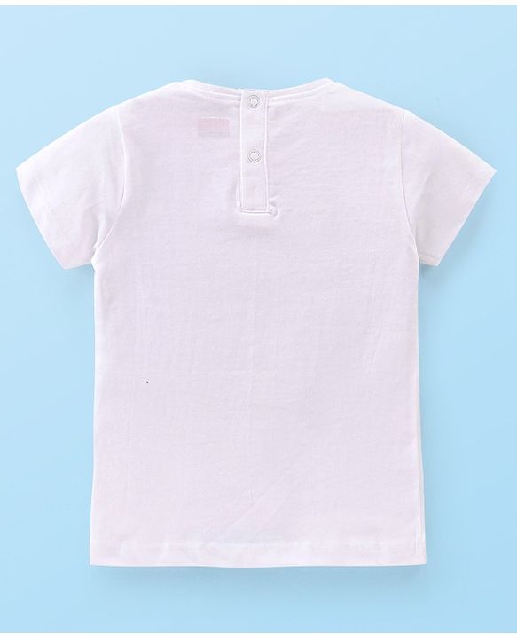 Babyhug Cotton Knit Half Sleeves T-Shirt with Graphics & Glitter Detailing - White