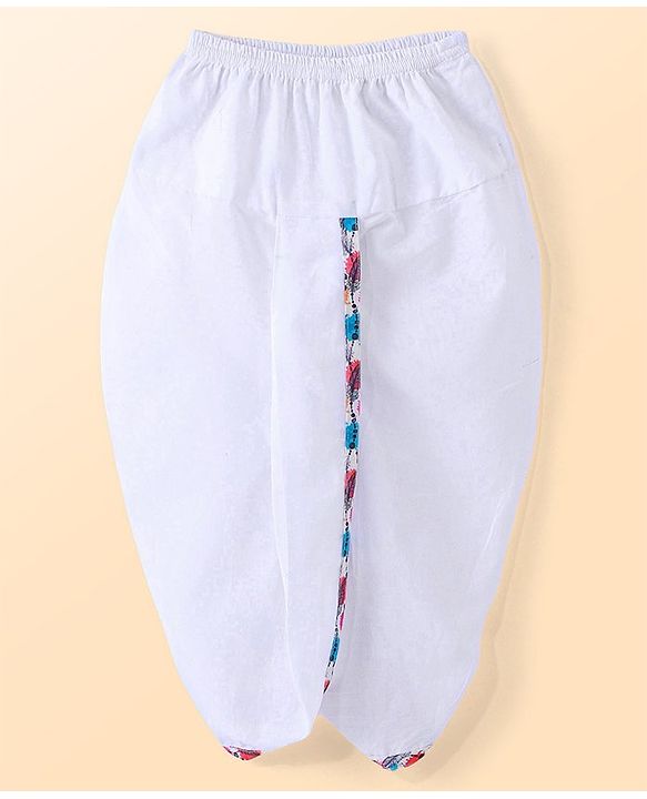Babyhug 100% Cotton Knit Full Sleeve Kurta & Dhoti Set With Ikat Print - White & Pink