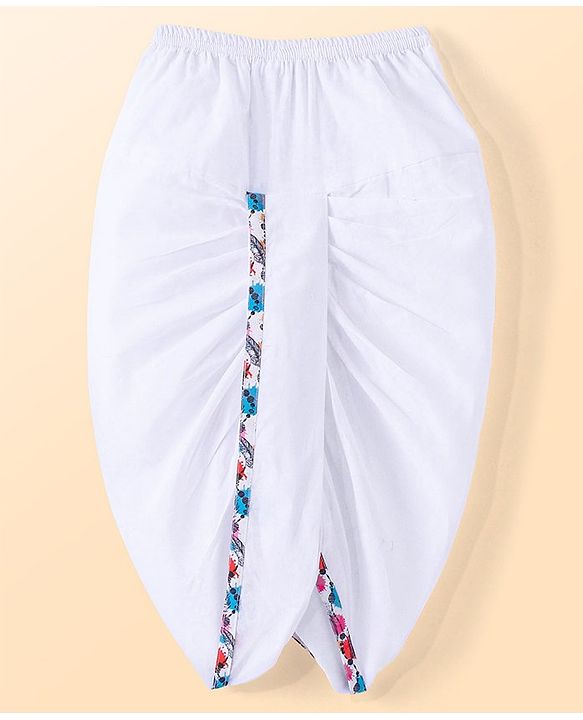 Babyhug 100% Cotton Knit Full Sleeve Kurta & Dhoti Set With Ikat Print - White & Pink