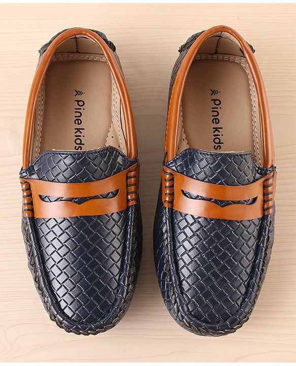 Pine Kids Round Toe Party Wear Textured Loafers with Cushioned Footbed - Navy Blue